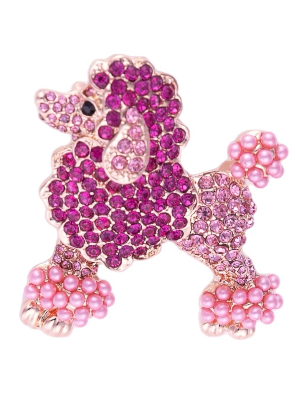 Pink Rhinestone Poodle Brooch Pendant Gold Tone Pave Style Convertible Pin